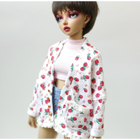 Strawberry Oversized Cardigan with pocket and lace