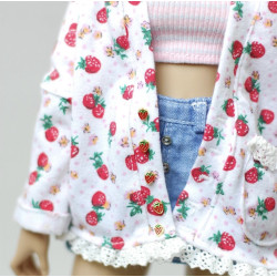 Strawberry Oversized Cardigan with pocket and lace