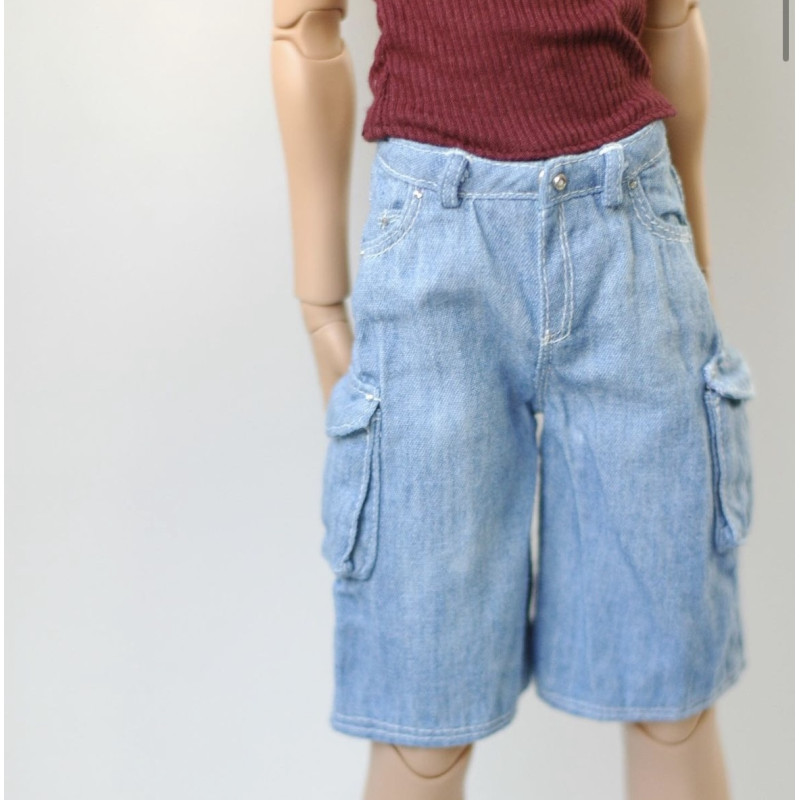 Wide Denim Cargo Shorts