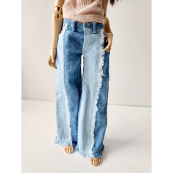 Fringe Two-Tone Straight Jeans
