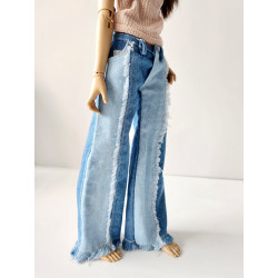 Fringe Two-Tone Straight Jeans