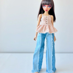 Fringe Two-Tone Straight Jeans