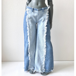 DDD MISS MARIONETTE Fringe Two-Tone Straight Jeans