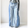 DDD MISS MARIONETTE Fringe Two-Tone Straight Jeans