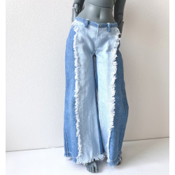 DDD MISS MARIONETTE Fringe Two-Tone Straight Jeans