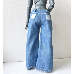 DDD MISS MARIONETTE Fringe Two-Tone Straight Jeans
