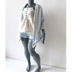 DDD MISS MARIONETTE Oversized Knit Cardigan with pocket and lace BLUE