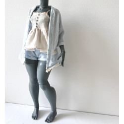 DDD MISS MARIONETTE Oversized Knit Cardigan with pocket and lace BLUE