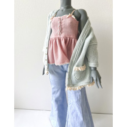 DDD MISS MARIONETTE Oversized Knit Cardigan with pocket and lace MINT