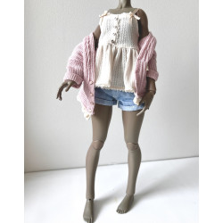 HC JOA Oversized Knit Cardigan with pocket and lace PINK