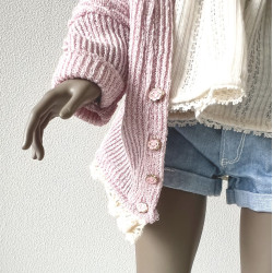 HC JOA Oversized Knit Cardigan with pocket and lace PINK