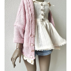 HC JOA Oversized Knit Cardigan with pocket and lace PINK