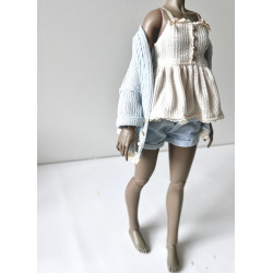 HC JOA Oversized Knit Cardigan with pocket and lace BLUE