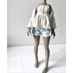 HC JOA Oversized Knit Cardigan with pocket and lace BLUE