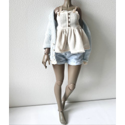 HC JOA Oversized Knit Cardigan with pocket and lace BLUE