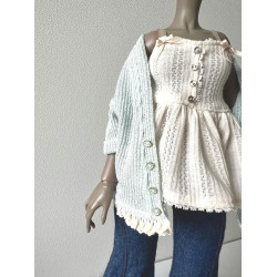 HC JOA Oversized Knit Cardigan with pocket and lace MINT