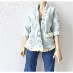 MNF Oversized Knit Cardigan with pocket and lace MINT