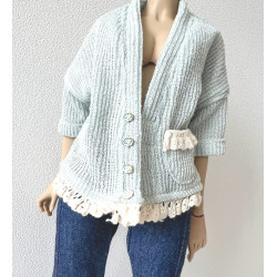 MNF Oversized Knit Cardigan with pocket and lace MINT
