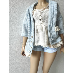MNF Oversized Knit Cardigan with pocket and lace BLUE