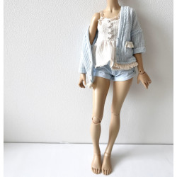 MNF Oversized Knit Cardigan with pocket and lace BLUE