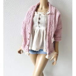 MNF Oversized Knit Cardigan with pocket and lace PINK