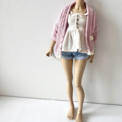MNF Oversized Knit Cardigan with pocket and lace PINK